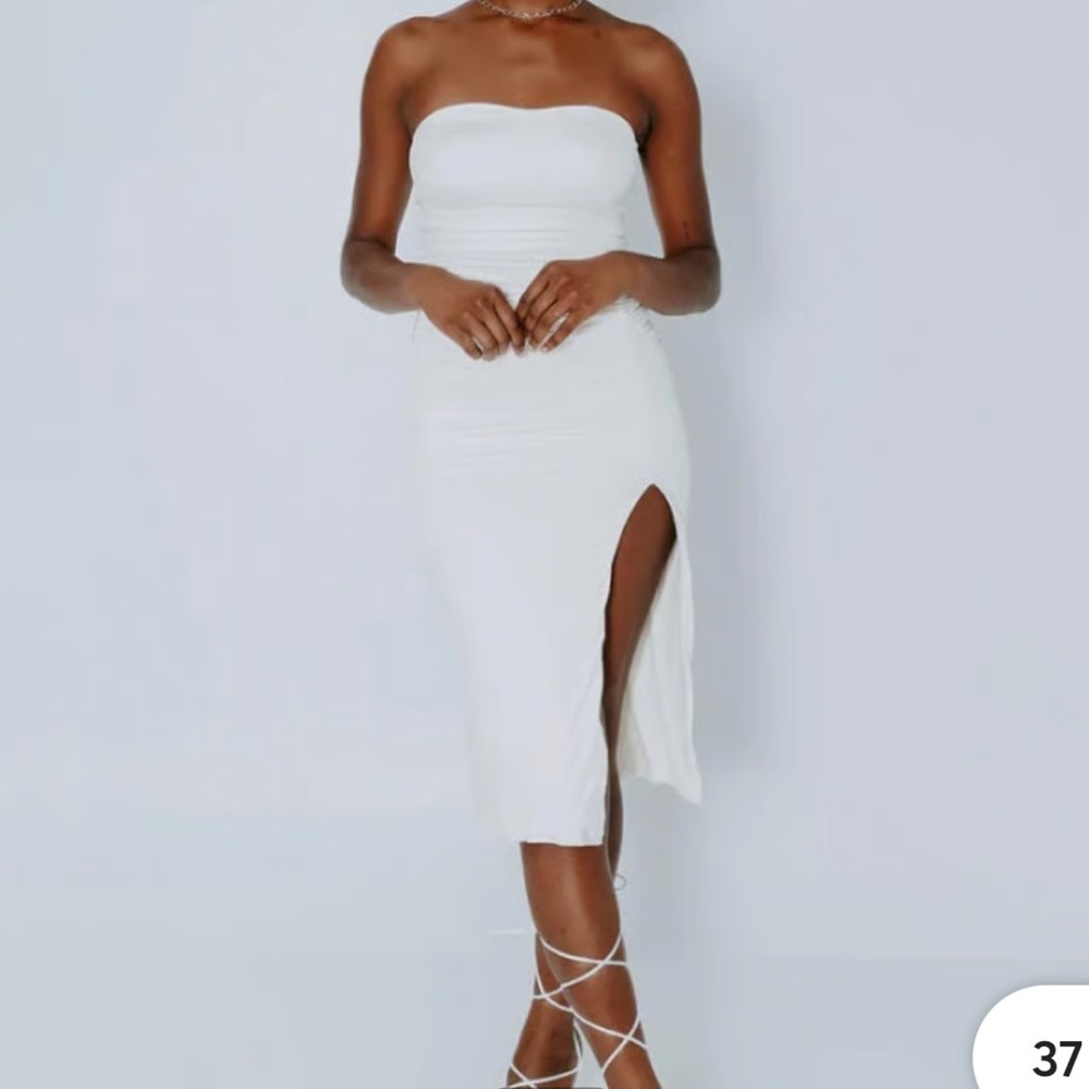 NWT Klassy Network White Tube Top Ruched Dress
